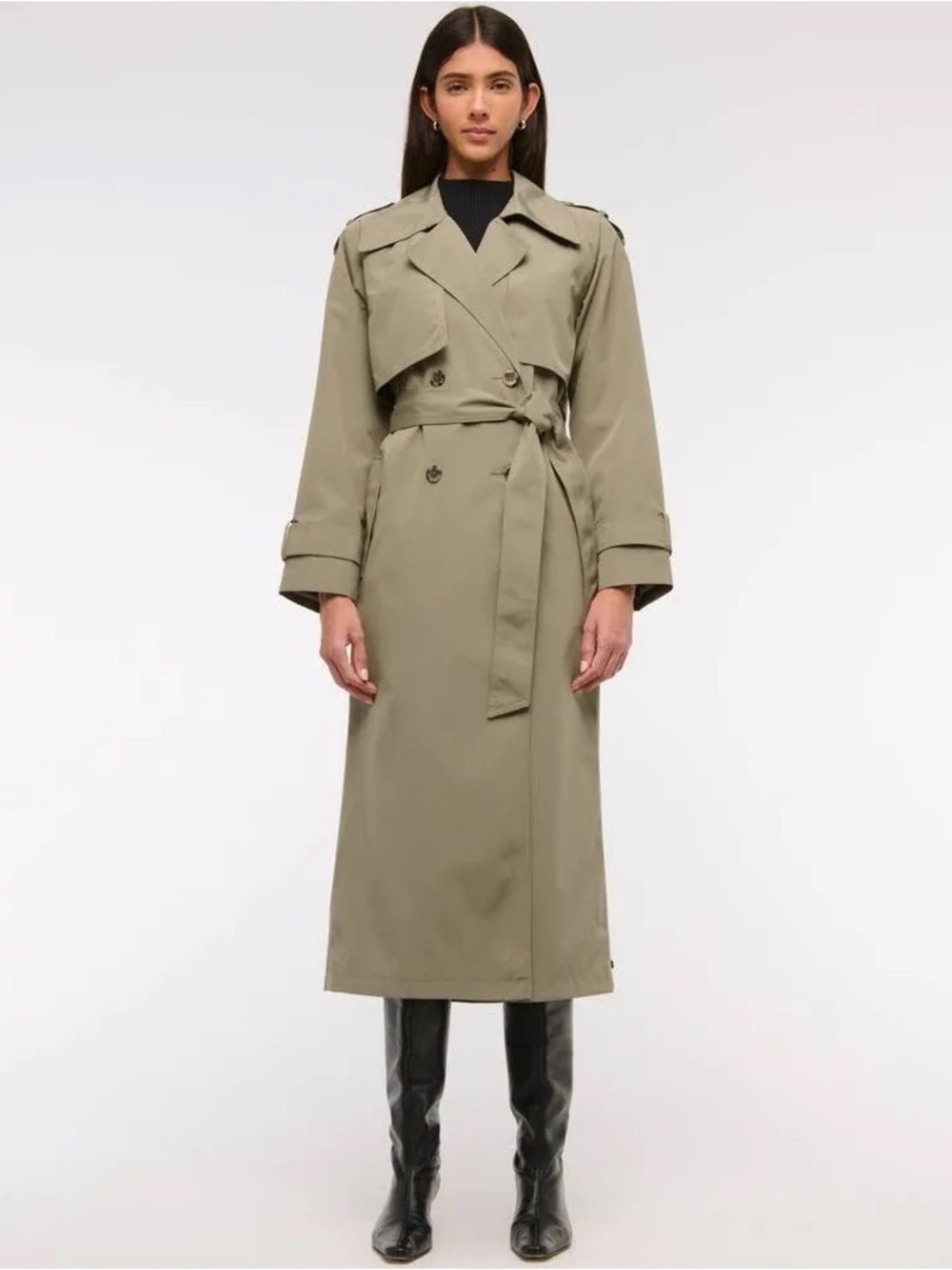 Abercrombie & Fitch Olive Classic Long Belted Trench Coat 🫒🧥✨